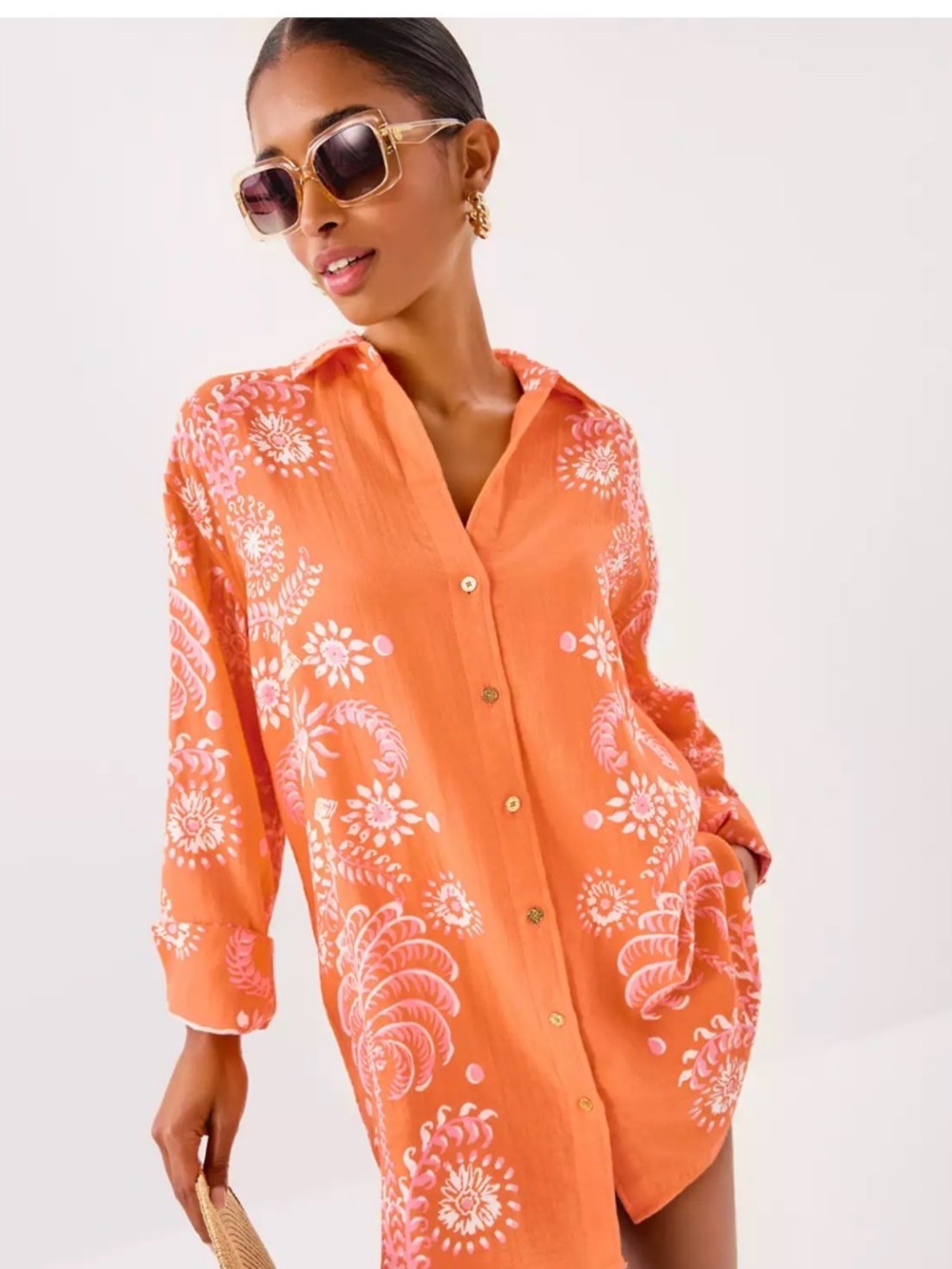 Lilly Pulitzer Orange & White Printed Button-Front Swim Coverup